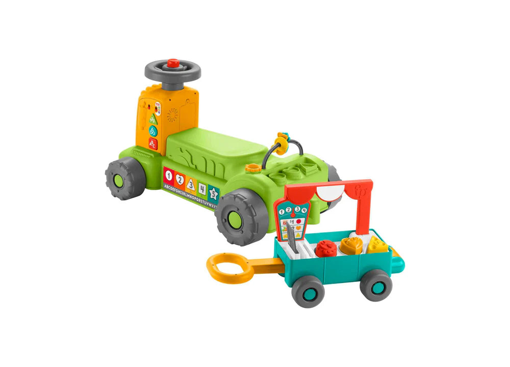 Fisher-Price Laugh & Learn Farm to Market Tractor and Wagon Interactive Ride-On Toy